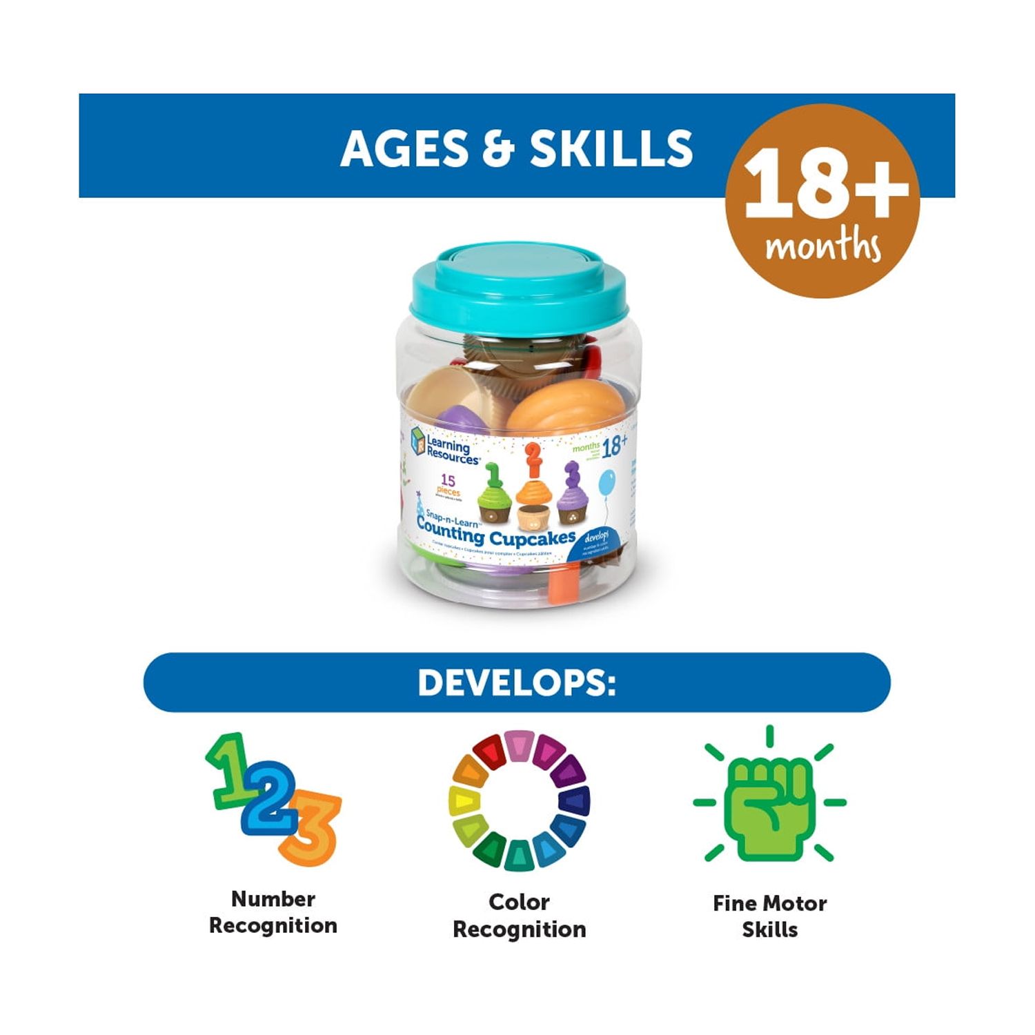 Learning Resources Counting Cupcakes, 15 Pieces, Ages 18 Months+, Toddler Toys