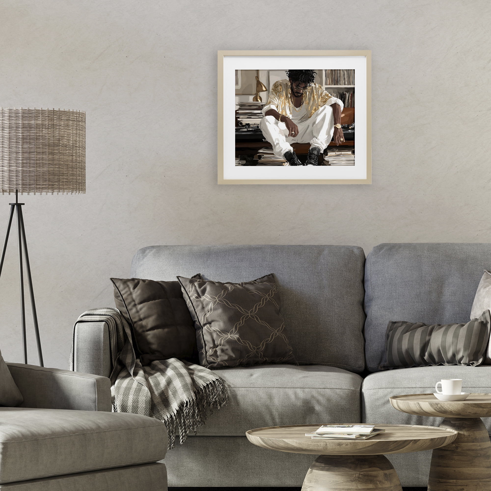 Stupell Industries DJ with Record Collection Birch Framed Print Under Glass, design by Franklyn Gregory