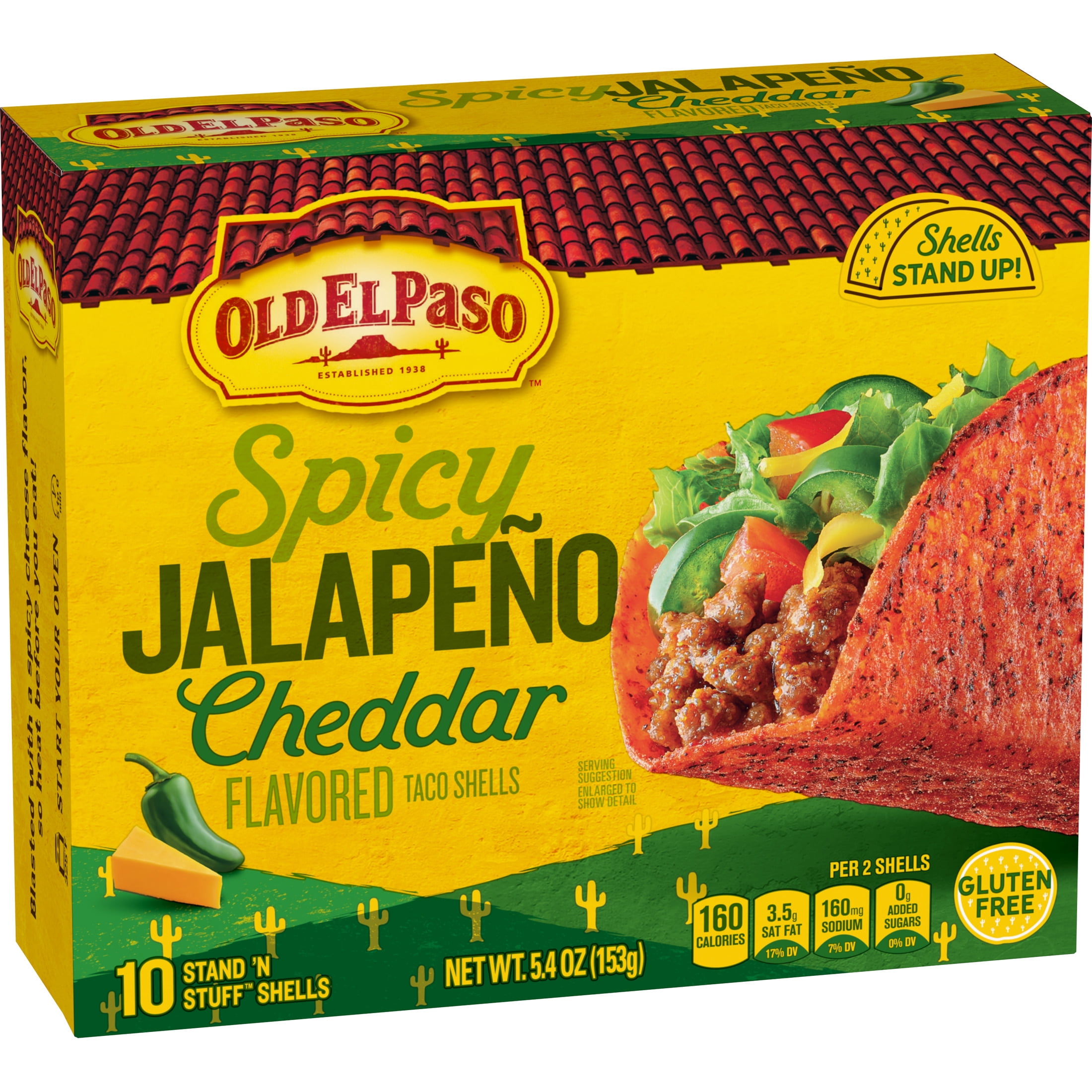 (6 pack) Old El Paso Spicy Jalapeno Cheddar Flavored Stand 'N Stuff Taco Shells, 10 Count, 5.4 oz
