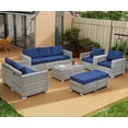 thumbnail image 2 of Vanelc 10 Piece Patio Furniture Set with Storage Table, All-Weather Rattan Wicker Outdoor Sectional Sofa Set for Backyard, Garden (Light Gray with Navy Cushions), 2 of 9