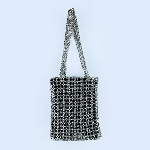 The new one-shoulder resort ins-style hand-woven metal beaded crystal bag pearl bag is darker and more beautiful Silver