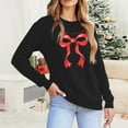 thumbnail image 5 of Ounisa Women's Casual Crew Neck Sweatshirt Loose Soft Long Sleeve Bow Printed Pullover Christmas Tops, 5 of 7