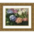 thumbnail image 1 of Strube, Ling 14x12 Gold Ornate Wood Framed with Double Matting Museum Art Print Titled - Hydrangeas and Tulips, 1 of 4
