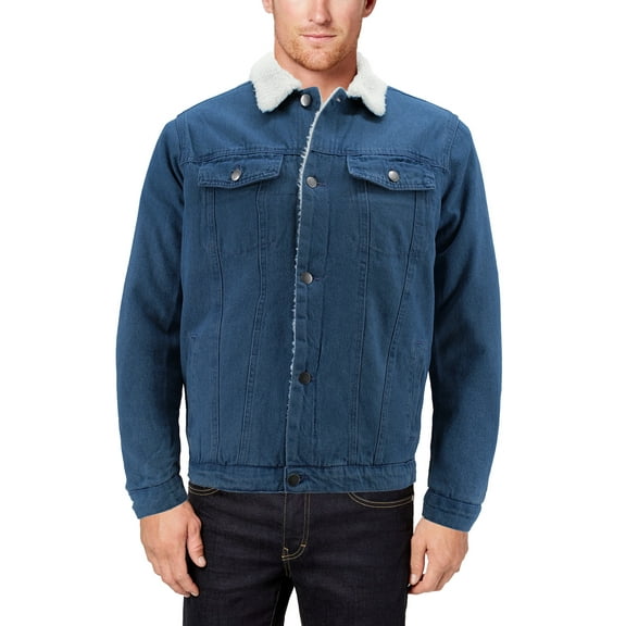 Men’s Casual Cotton Blend Sherpa Lined Button Up Denim Jean Trucker Jacket (Medium Blue, M)