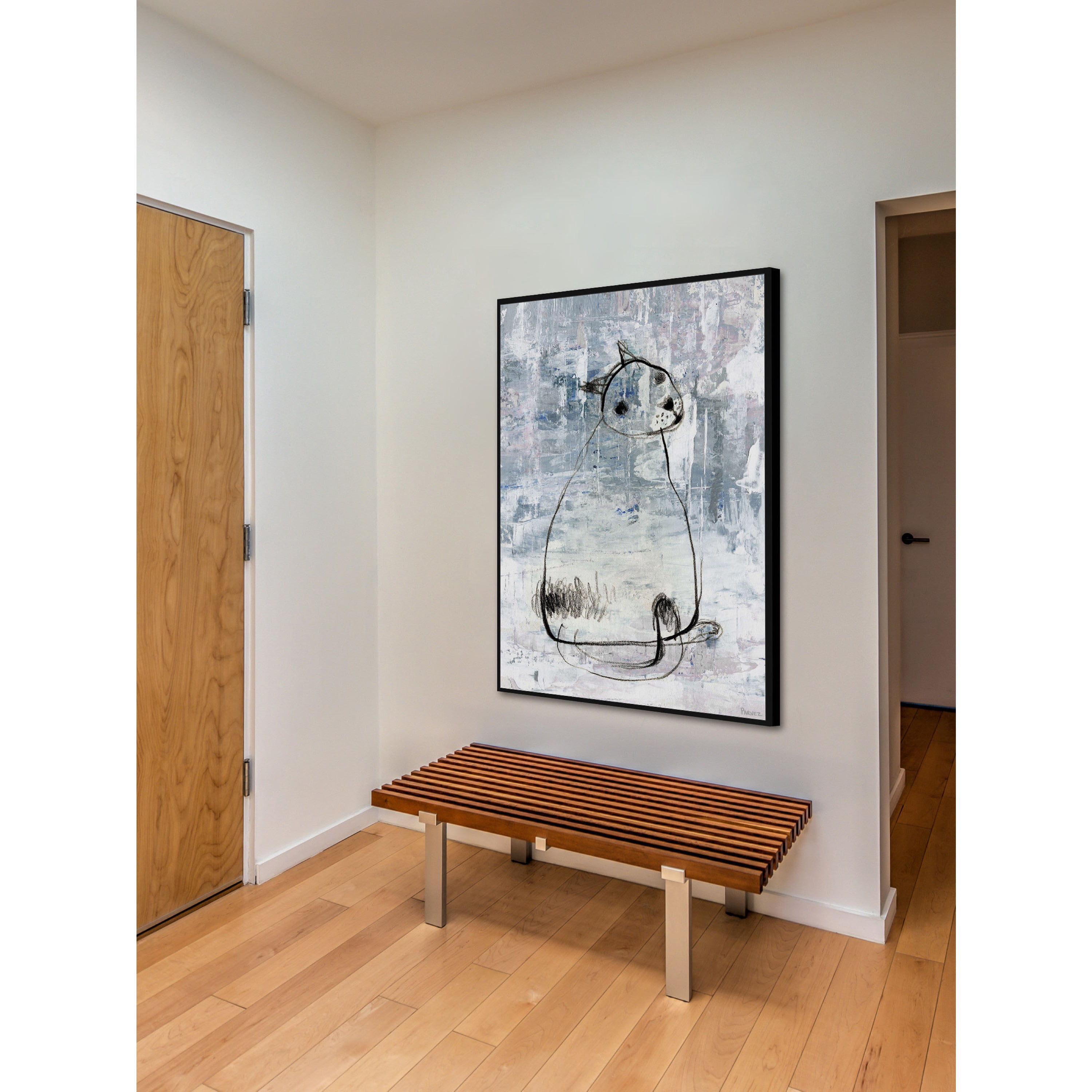 Cat Outline Floater Framed Painting Print on Canvas