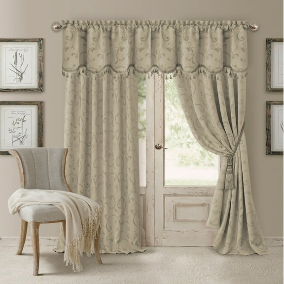 Single Window Curtain Drape or Single Valance - Blackout - Energy Efficient - Room Darkening - Rod Pocket Jacquard Woven
