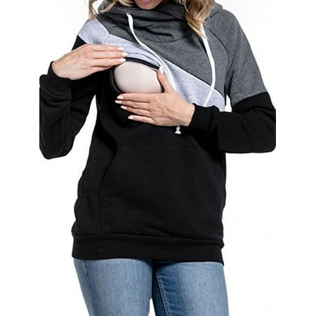 - Starvnc Women Long Sleeve Zip Front Pocket Breastfeeding Nursing Sweatshirt