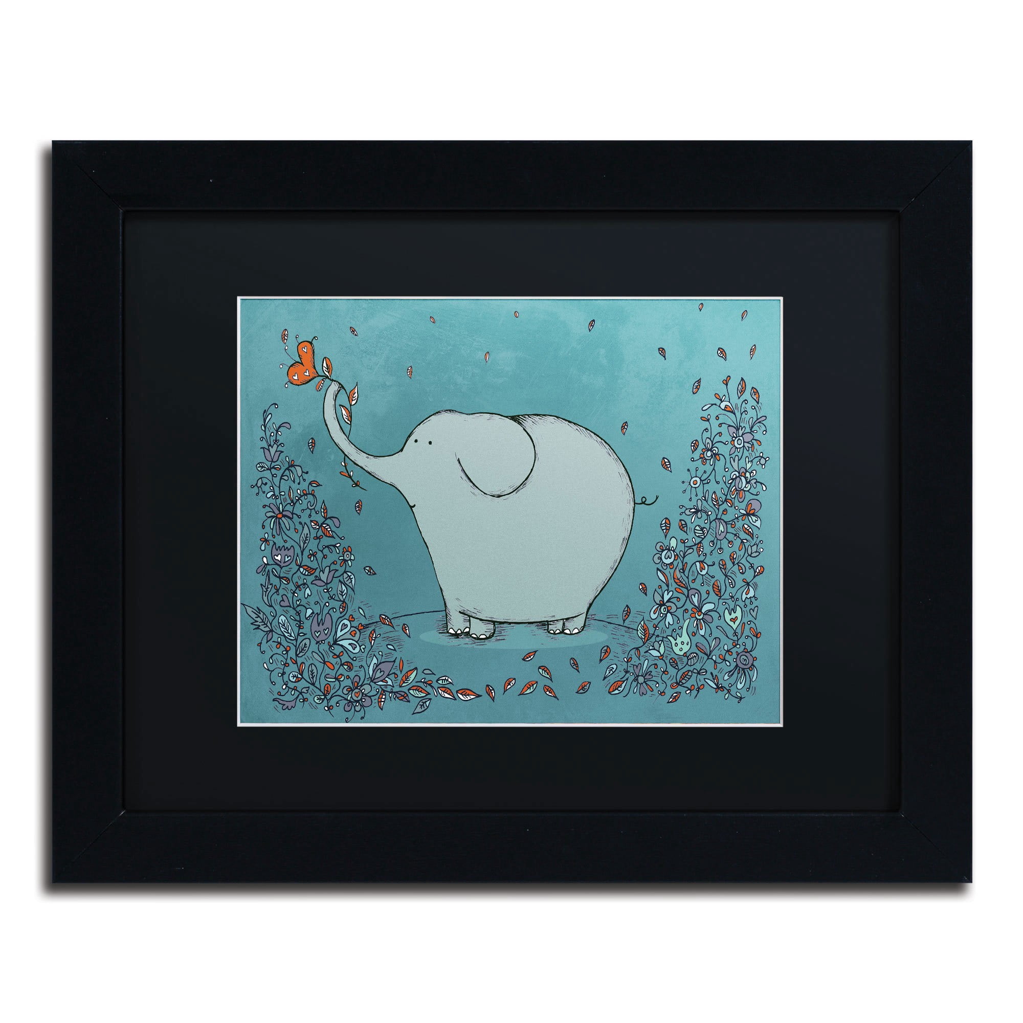 Trademark Fine Art "Garden Elephant" Canvas Art by Carla Martell, Black Matte, Black Frame