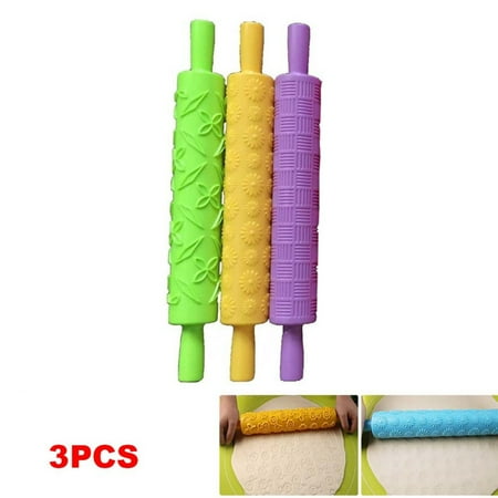 

Liveday 3 Pcs Cake Decorating Embossed Rolling Pins Textured Non-Stick Designs for Fondant Pastry Icing Dough