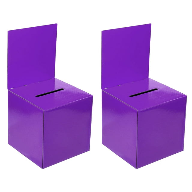 Unique Bargains Ballot Box 6"x6"x6" Raffle Box with Removable Header Board Suggestion Box Cardboard Box Purple 2Pack