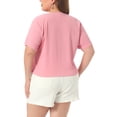 thumbnail image 3 of Agnes Orinda Women's Plus Size Cropped Tops V Neck Short Sleeve Button Down Summer Casual Shirt 3X Dark Pink, 3 of 6