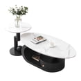thumbnail image 2 of GZXS 2 Piece Nesting Table Set, Oval Coffee Table with Storage Drawer, Small Round Side Table, White Faux Marble Top with Black Metal Frame, for Living Room & Home Decor, 2 of 8