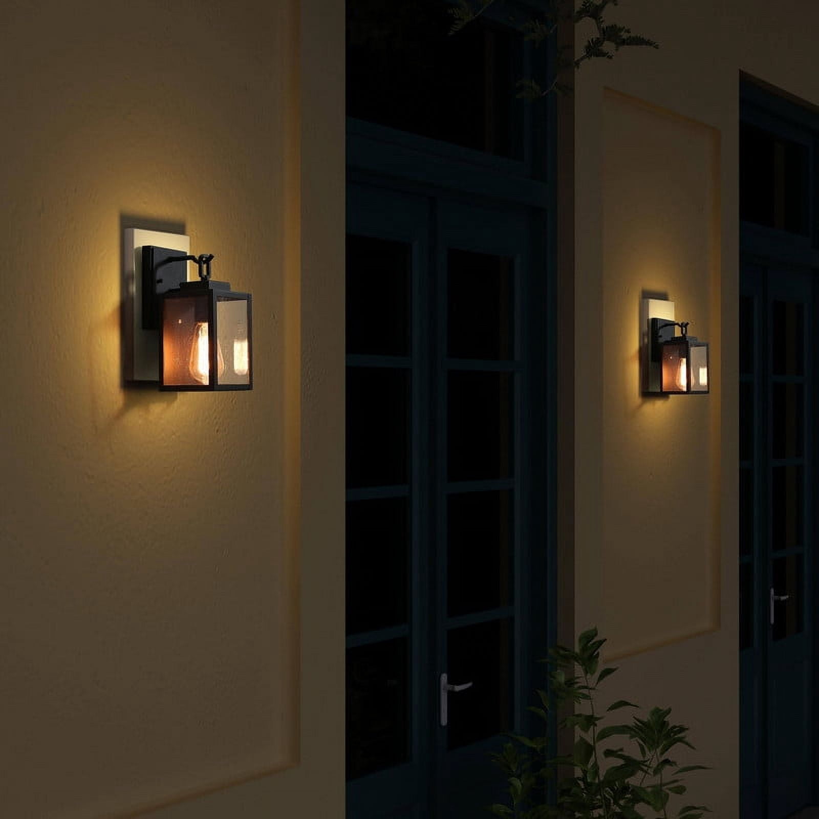 LNC 1-Light Hardware Outdoor Wall Light with Seeded Glass Panels Black Finish 11-in H Wet Rated