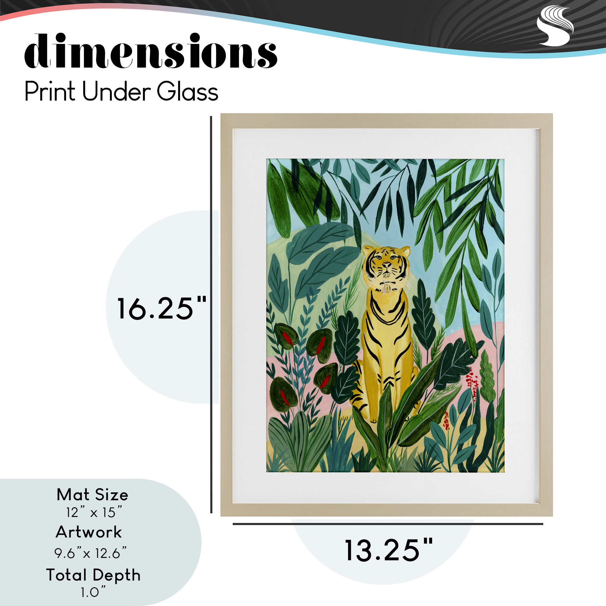 Stoic Tiger Tropical Forest Birch Framed Print Under Glass, design by Nabeela Rumi