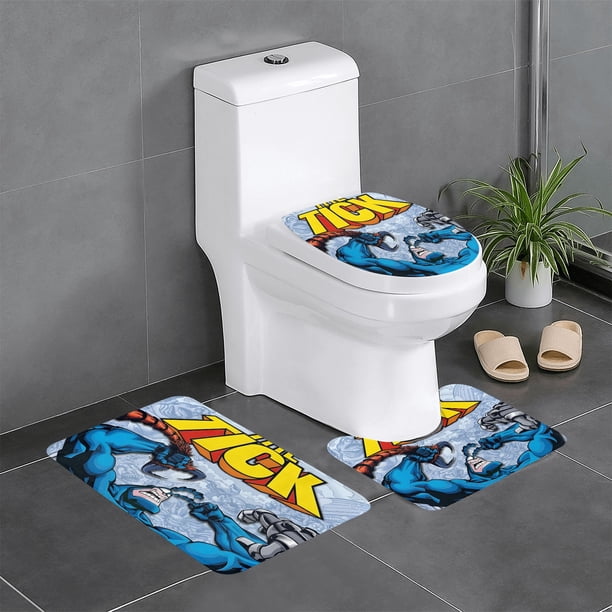 La Garrapata Juego de 3 alfombras de baño de coral fleece: tapete de baño + alfombra de inodoro en forma de U + funda de tapa de inodoro en forma de O