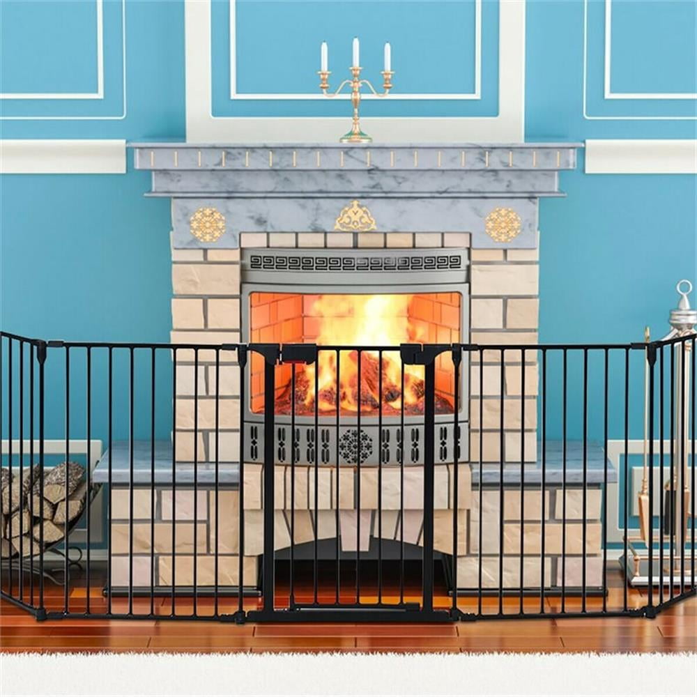 Maklaine Contemporary Steel Fireplace Safety Fence Hearth Gate in Black