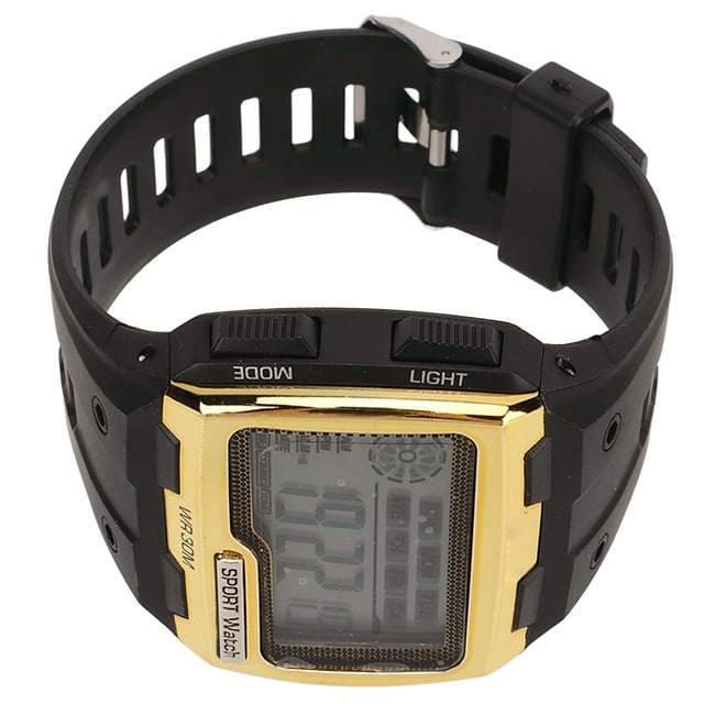 Reloj deportivo digital WR30M para hombre, resistente al agua, con pantalla de día y fecha, electrónico, con alarma luminosa para estudiantes, dorado