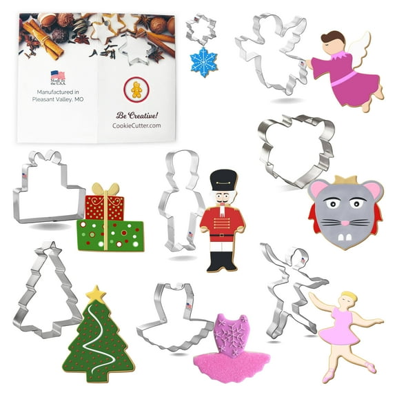 Foose Cookie Cutters 8 Piece Nutcracker Christmas Ballet Set Ballerina, Fairy, Gift, Snowflake, USA