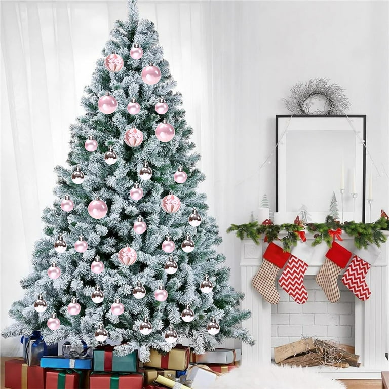 Christmas Tree Ornaments, 40PCS Shatterproof Pink and Silver Ball Set with Mixed Designs for Xmas Tree Decoration, Elegant Holiday Ornament Set for Home 2025 Trend