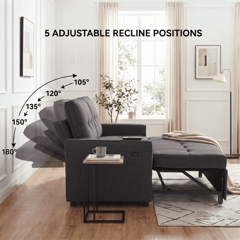 Gewnee 53” Sofa Bed, 3 in 1 Convertible Loveseat Sleeper Sofa, Pull Out Couch with USB Port, Futon Sofa Bed with Storage Pockets for Small Spaces, Teddy Fabric,Gray