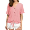 thumbnail image 3 of JWD Womens Waffle Knit Tunic Blouse Tie Knot Short Sleeve Henley Tops Loose Fitting Bat Wing Shirts Pink Medium, 3 of 5