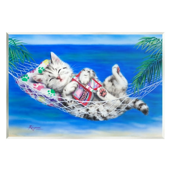 Stupell Industries Kitten Sleeping on Beach Animals & Insects Painting Unframed Art Print Wall Art, 15 x 10