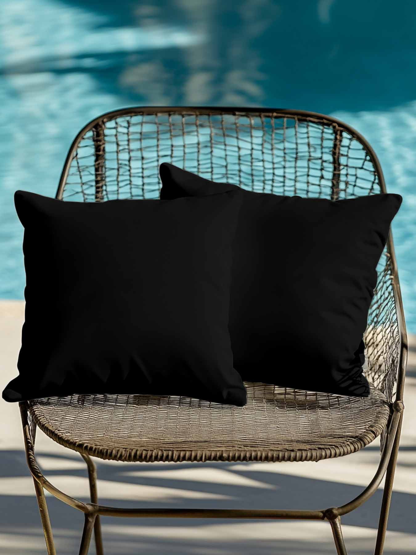 Waterproof Outdoor Throw Pillows with Inserts 18"x18" Set of 2, Black Soft Decorative Pillowcases for Couch Bedroom, Pure Black Pillow Covers for Sofa Living Room