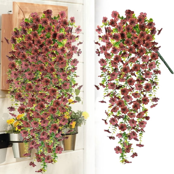 1Pcs Outdoor Artificial Flowers,morning glory artificial flowers,artificial hanging flowers for outdoors,Uv-Resistant Artificial Morning Glory for Porches and Gardens Decoration All Seasons (Coffee)