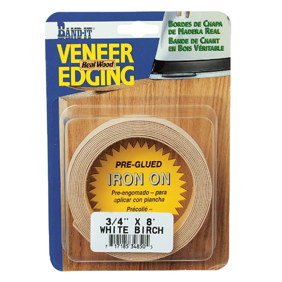 Band-It 34850 Real Wood Veneer Iron-On Edgebanding, White Birch, 3/4" x 8'