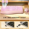 thumbnail image 2 of Wireless Keyboard and Mouse Combo - Ergonomic Wave Rechargeable Keyboard with Soft Leather Wrist Rest, RGB Backlit -Pink, 2 of 7