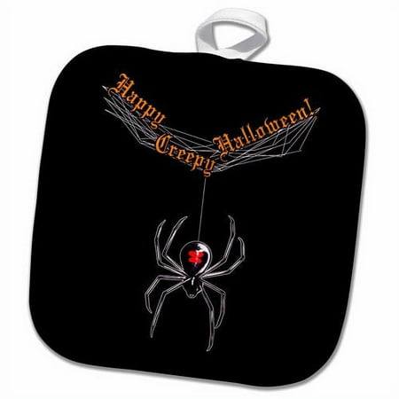 

3dRose Widow Spider and Web Wishing Happy Creepy Halloween Background Pot Holder