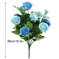 thumbnail image 2 of 10-branch Artificial Rose Bouquet Simulation Floral Decor Wedding Party Cloth Fake Flower, Blue, 2 of 10