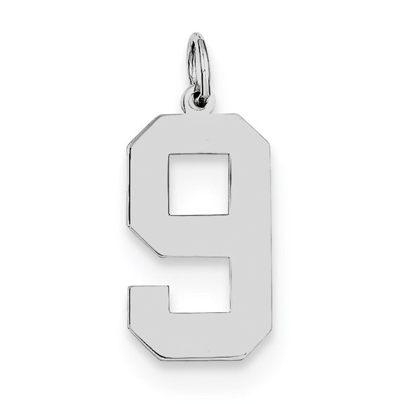 Sterling Silver Silver/Rhodium-Plated Polished Number 9 Charm (24 X 10) Made In United States qpl09