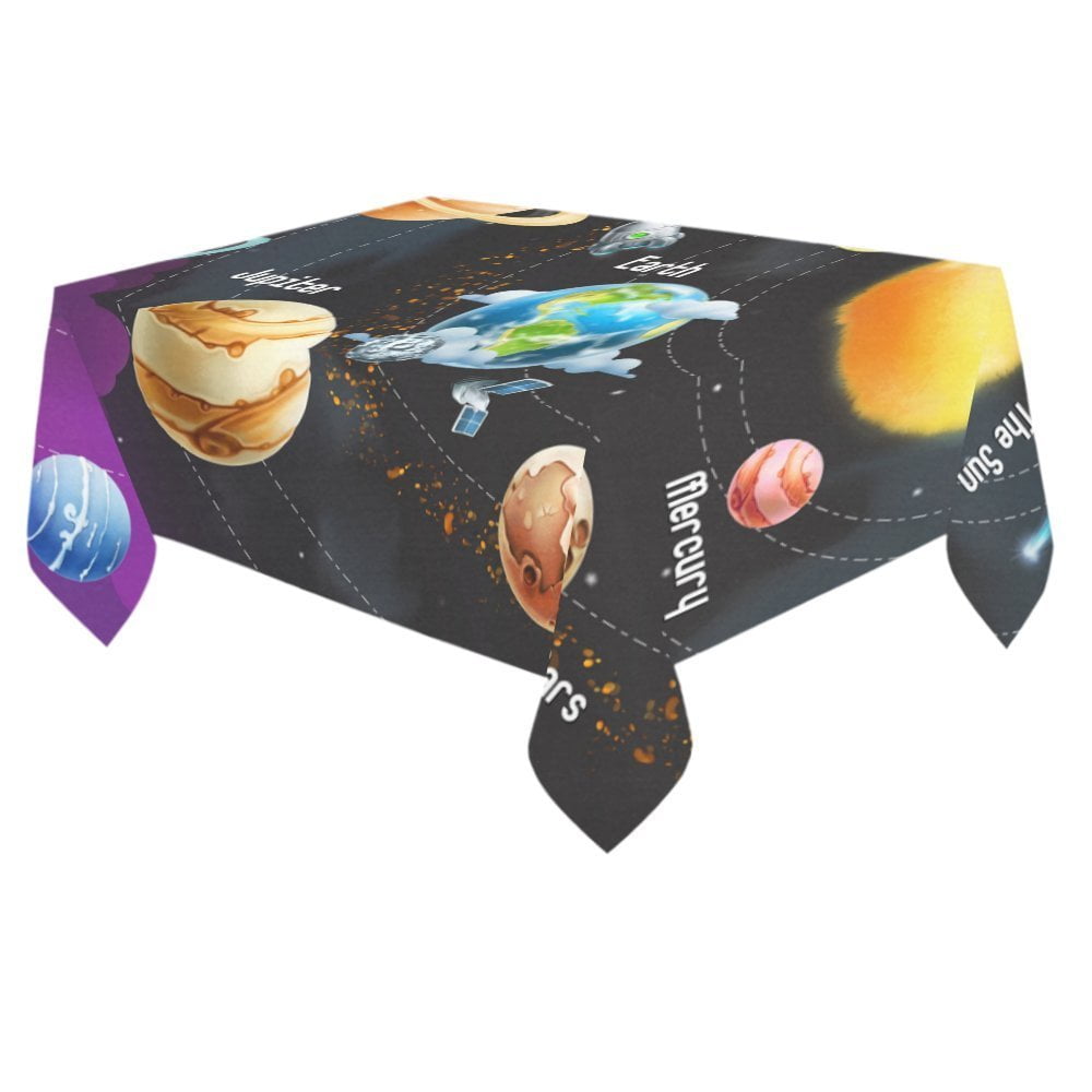 MYPOP Romantic Solar System Cotton Linen Tablecloth 60x84 Inches