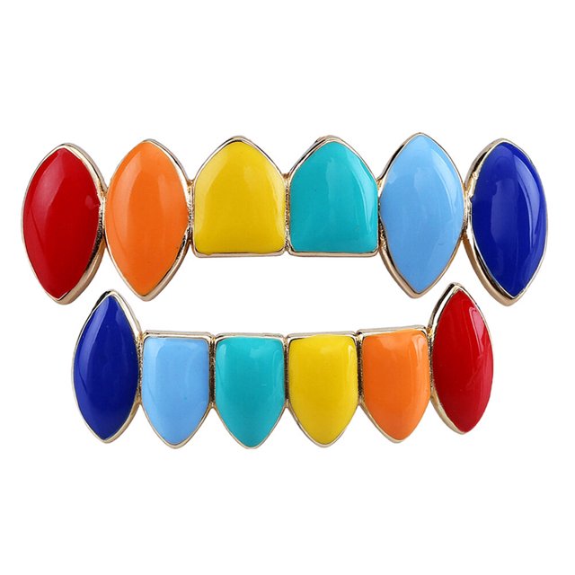 EeaseCA Colorful Tooth Brace Shiny Teeth Socket Gold Plating Teeth Decoration Teeth Accessories Golden
