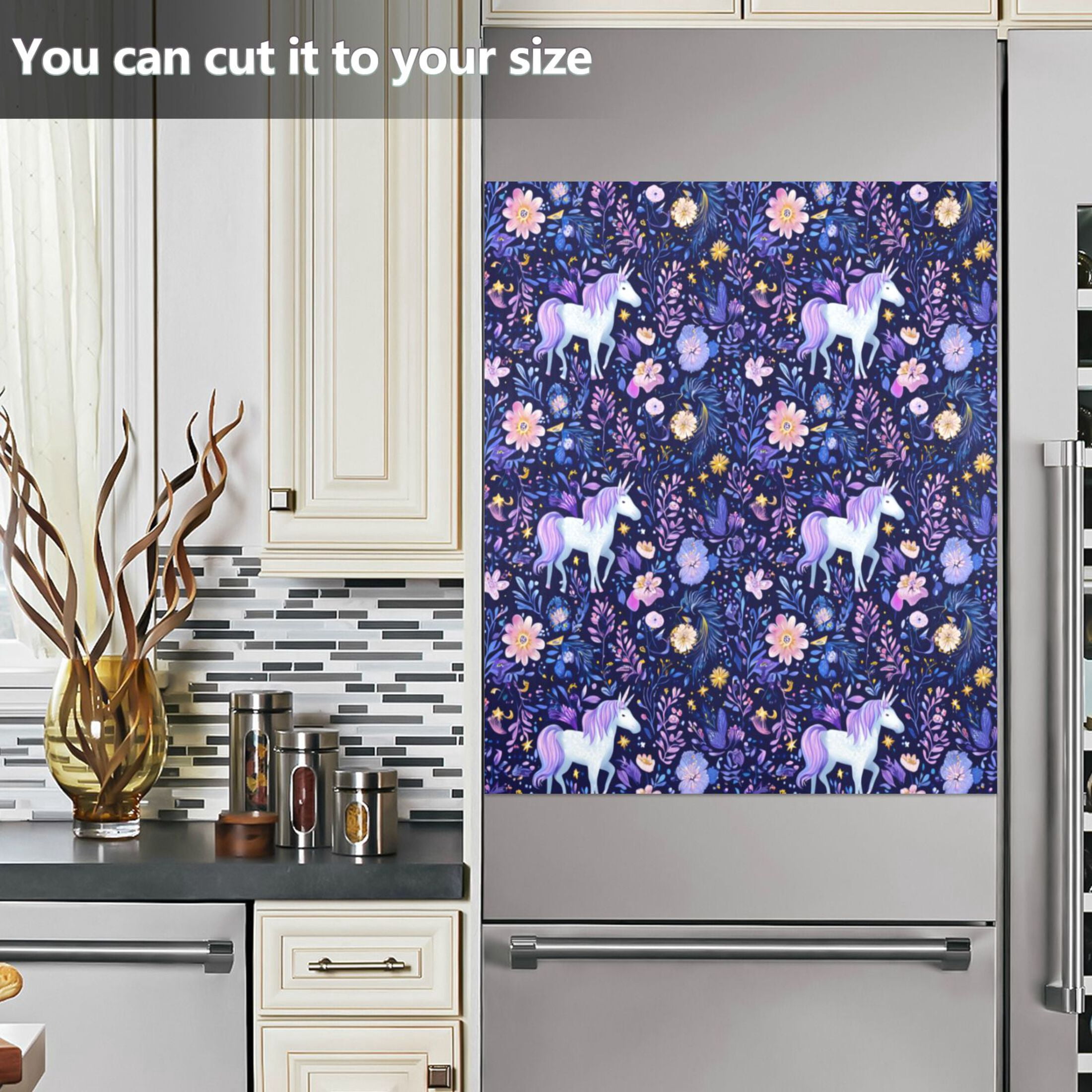 Dishwasher Magnetic Refrigerator Magnet Cover Sticker Home Decorative 23"x26" Unicorns Stars and Moons
