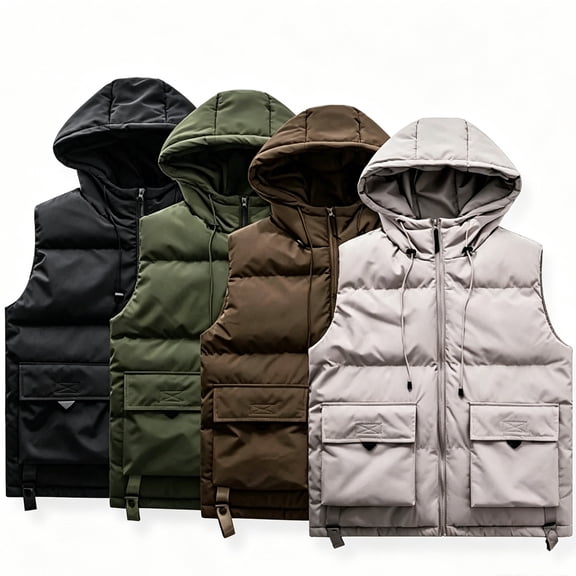 Purcolt Men's Hooded Puffer Vest Outdoor Sleeveless Thick Padded Winter Vest Outerwear Lightweight Water Resistant Windproof Warm Casual Zip Up Gilet Jacket