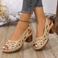 thumbnail image 3 of Rokment Womens Platform Heeled Dress Sandals for Ladies 2026 Summer Fashion Casual Geometic Hollow out Peep Open Toe Chunky Block High Heels Slingback Dressy Pumps Khaki Size 9.5, 3 of 5