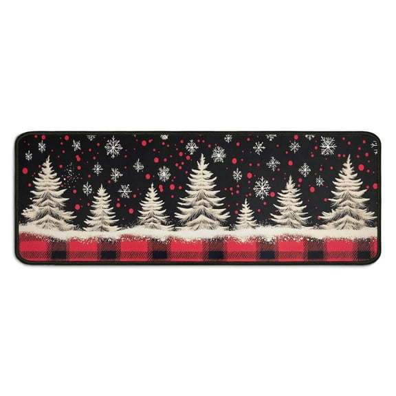 2 Piece Christmas Plaid Kitchen Rug Sets Welcome Christmas Snowflake Kitchen Floor Mat Non Skid Kitchen Rugs and Matsfor Farmhouse Door (47x17 30x17 Inches)