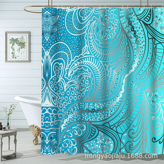 Digital Printed Shower Curtain Polyester Waterproof Mildew-proof Shower Curtain Thickened Partition Curtain 1.8M * 1.8M
