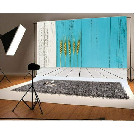 Image of ABPHOTO Polyester 7x5ft Photography Backdrop Shabby Blue Paint Weathered Wooden Floor Backdrops for Photography Photo Shoots Party Newborn Kids Baby Personal Portrait Photo Background Studio Props