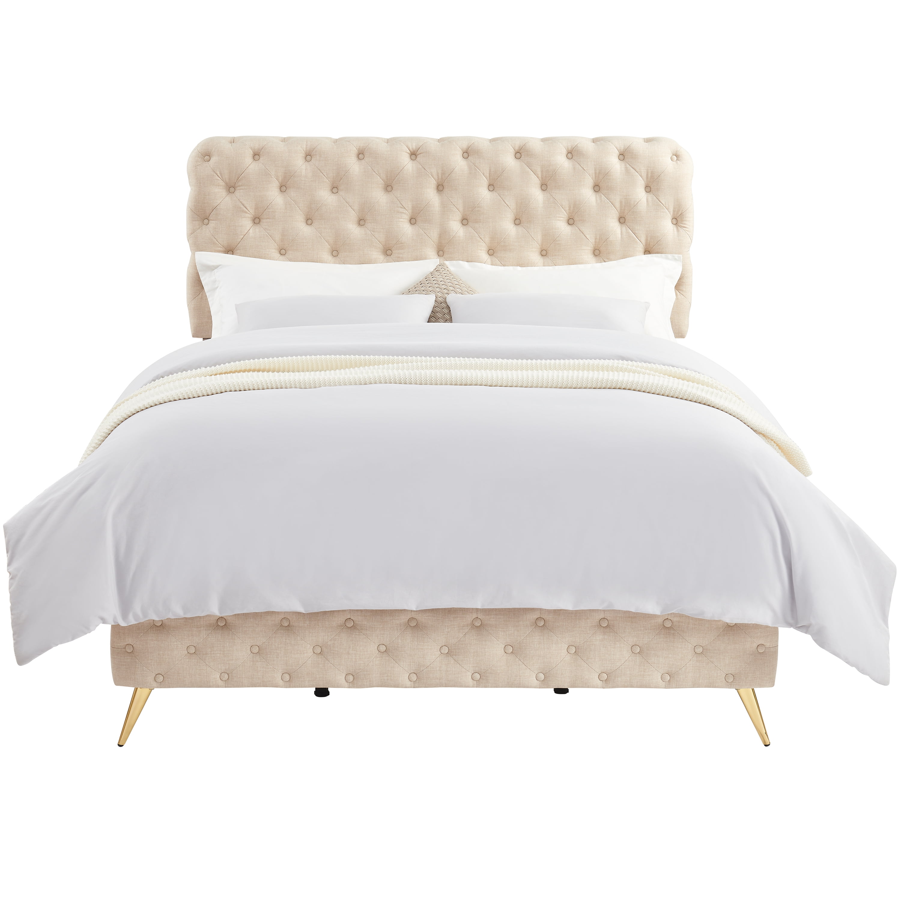 Gewnee Queen Size Bed Frame with Button Tufted Headboard,Upholstered Platform Bed Frame with Adjustable Headboard,Box Spring Required.Beige