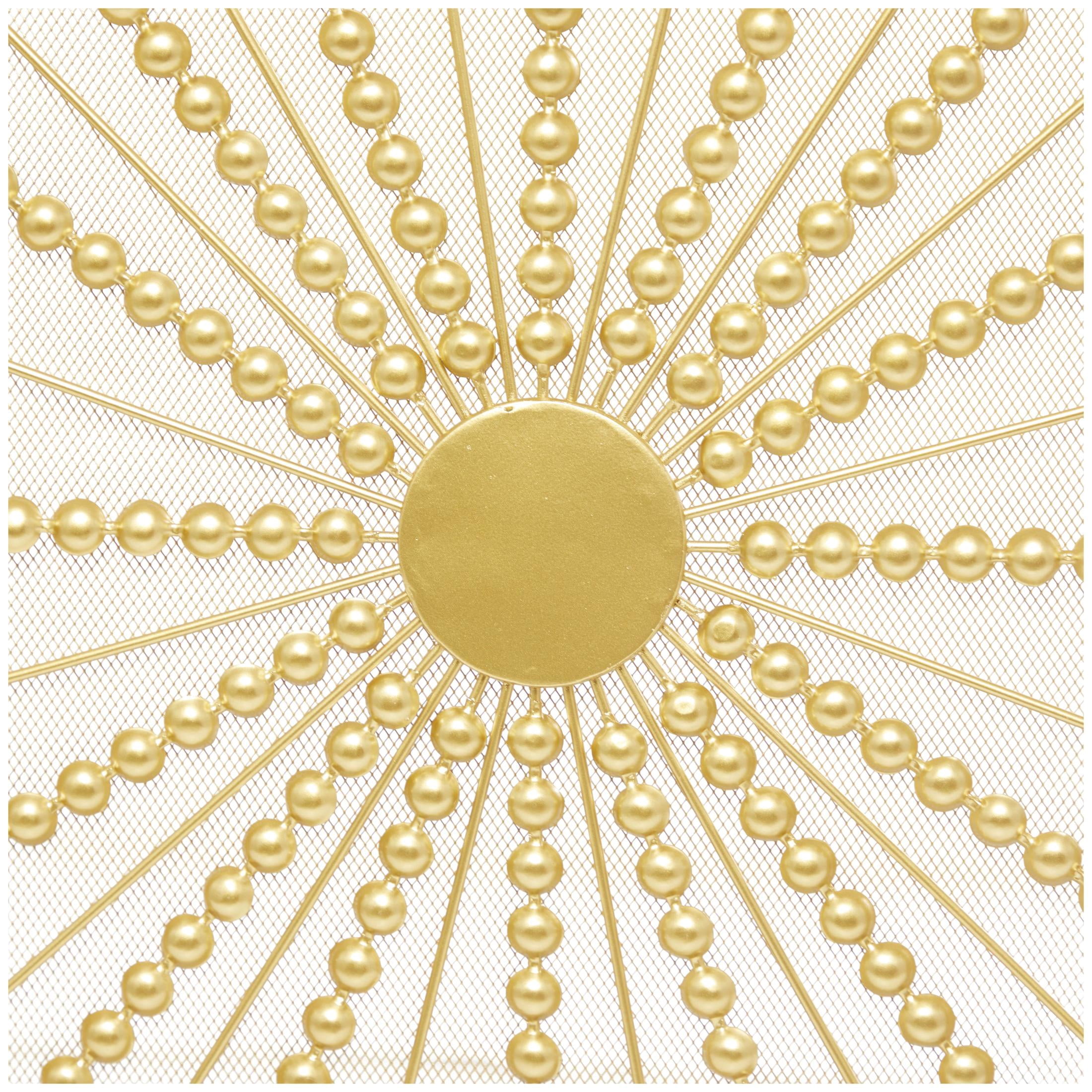 DecMode 48" x 30" Gold Metal 3 Panel Starburst Fireplace Screen with Beaded Rays, 1-Piece