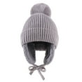 thumbnail image 5 of Guiexla Children Winter Hat Thick Solid Color Head Ear Plush Ball Decor Lace Up Windproof Elastic Cold Resistant Unisex Baby Cap Beanie Winter Accessories, 5 of 8