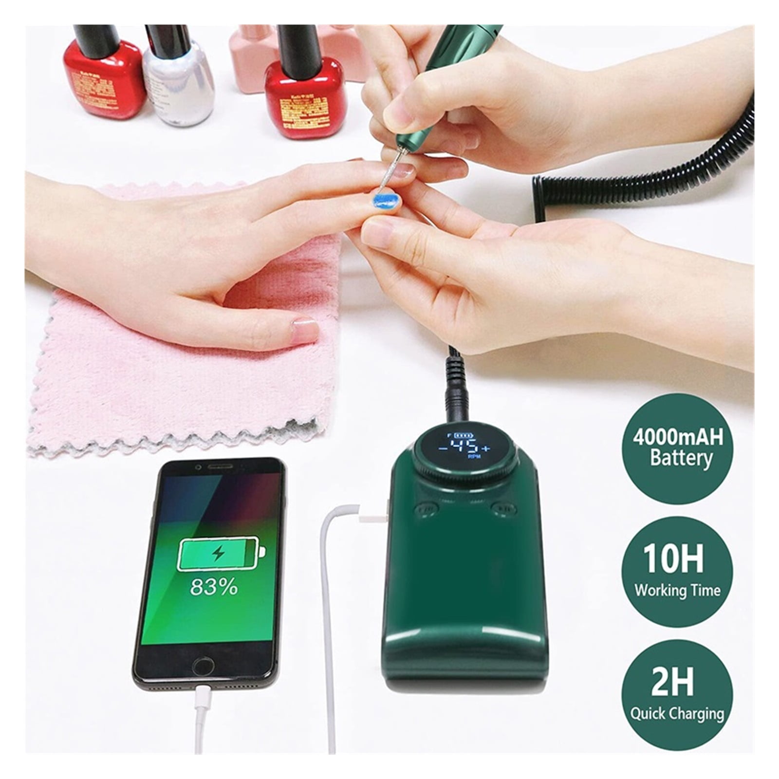 45000RPM Electric Nail Drill Machine, Rechargeable Manicure Machine With LCD Display, Portable Cordless Drill Set Nail Art Tools ,Low Noise