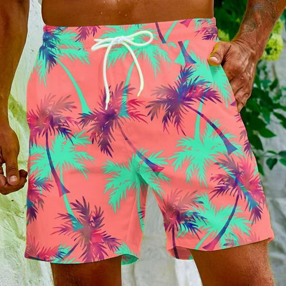 HaoXianJian Men's Shorts Hawaiian Summer Beach Short Casual Lightweight Swim Trunks Drawstring Quickly Dry Holiday Tropical Shorts with Pockets 3X 4X 5X