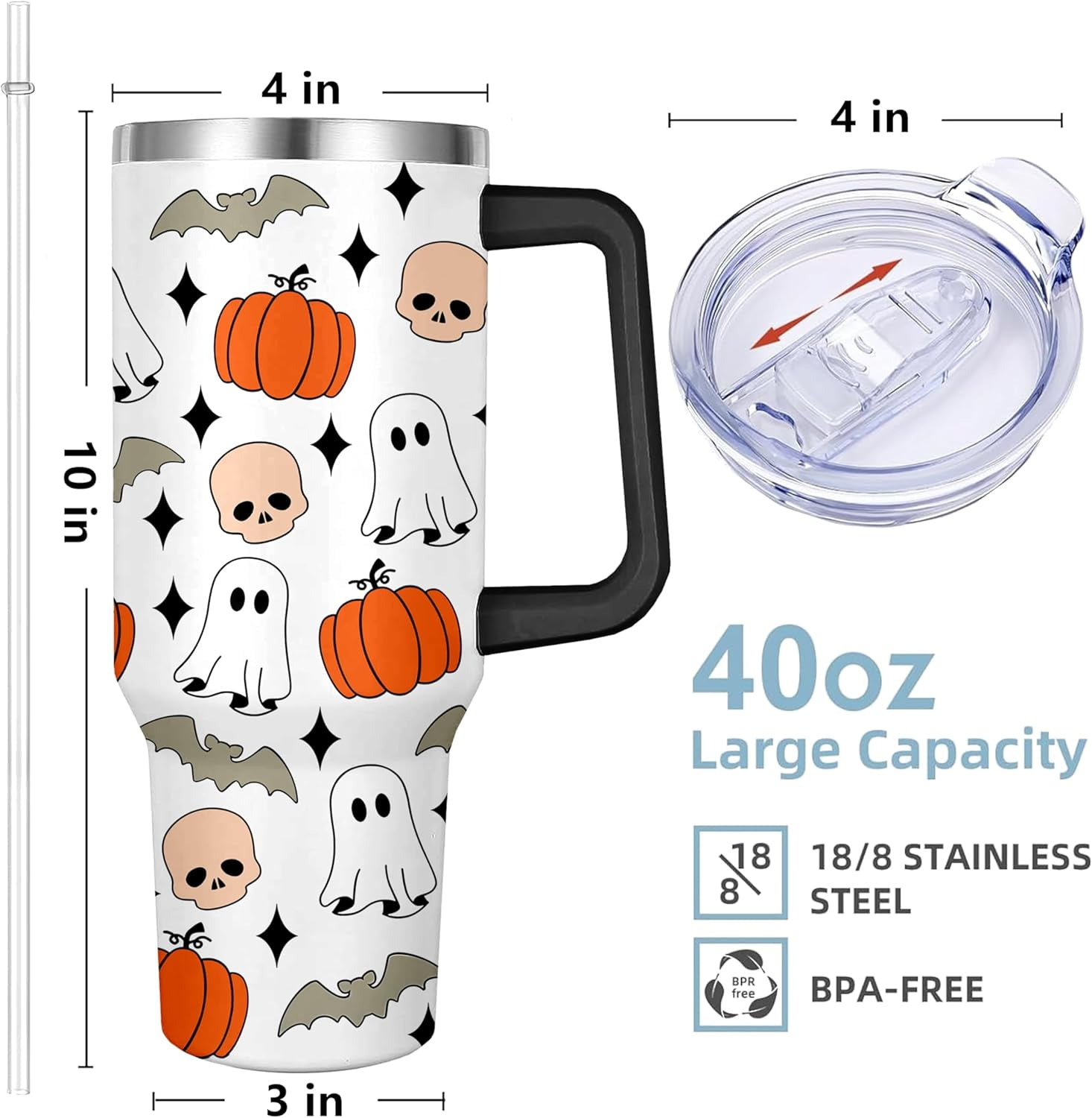 40 Oz Fall Tumbler with Handle and Straw Lid, Fall Cup Stainless Steel Fall Coffee Mug Keeps Drinks Cold & Hot, Autumn Mugs Fall Themed Thanksgiving Gifts For Women