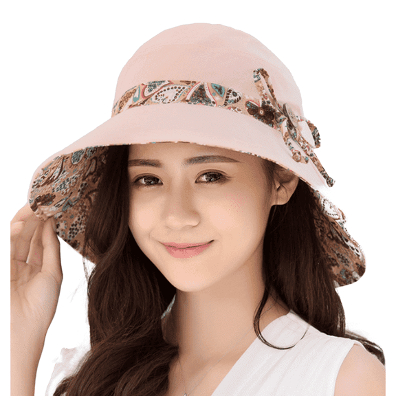 FLORNIX Sun Hat Cotton Breathable Bucket Hat Windproof Rope Design Sun Hats for Women,Pink