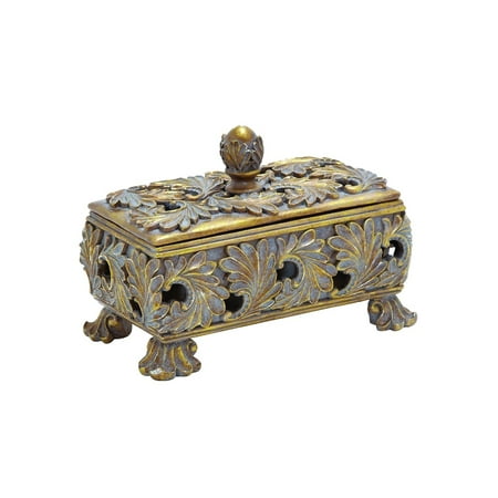 Imperial Container Lid Claw foot Base Polystone Antique Gold Decor 54820