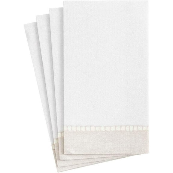 Caspari Linen Border Paper Guest Towel Napkins in Natural - Two Packs of 15